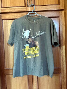 Montana T Shirt Beer Drinking Moose Stay Thirsty My Friends Size L